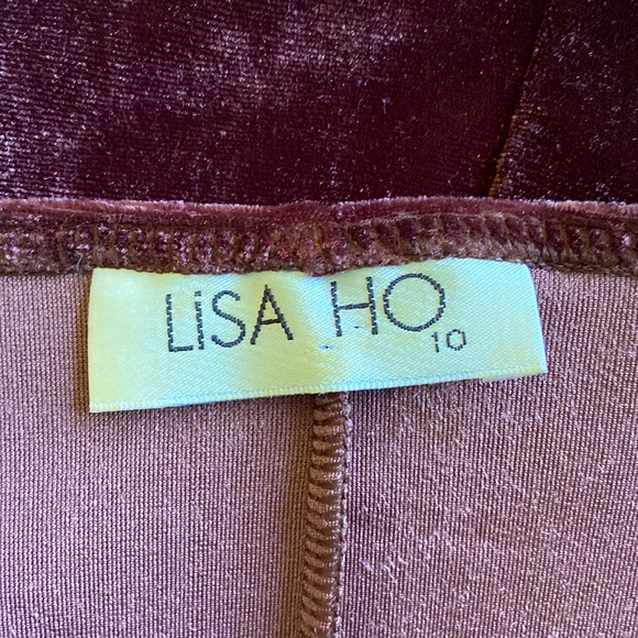 🌟SOLD🌟 Vintage 90s Y2K Lisa Ho Brown Velvet Cutout Formal Midi Dress Sz 10 - Picture 7 of 8